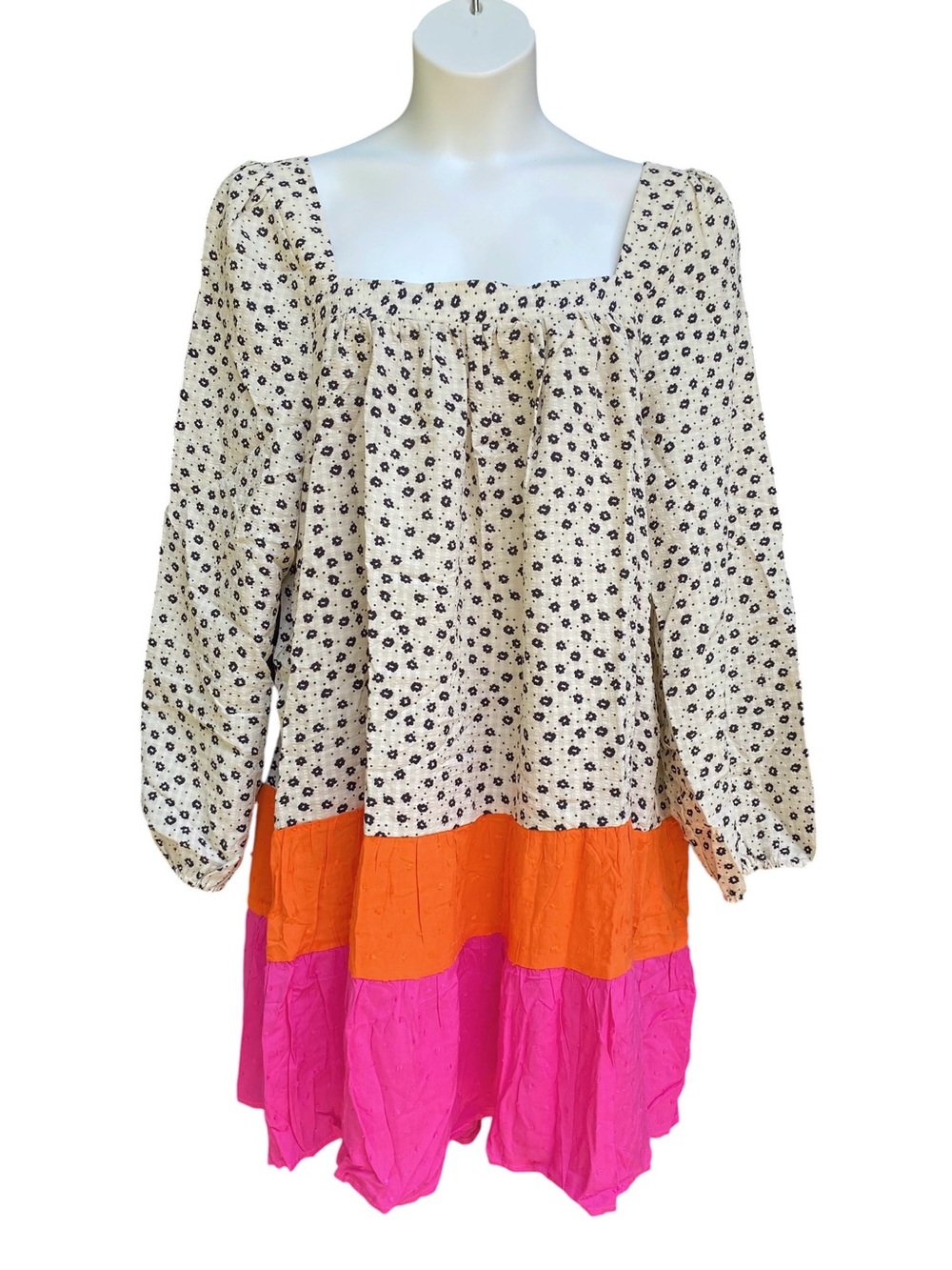 ODDI NWT Boutique Style Floral Color Block Swiss Dot Dress Womens Plus Size 3XL